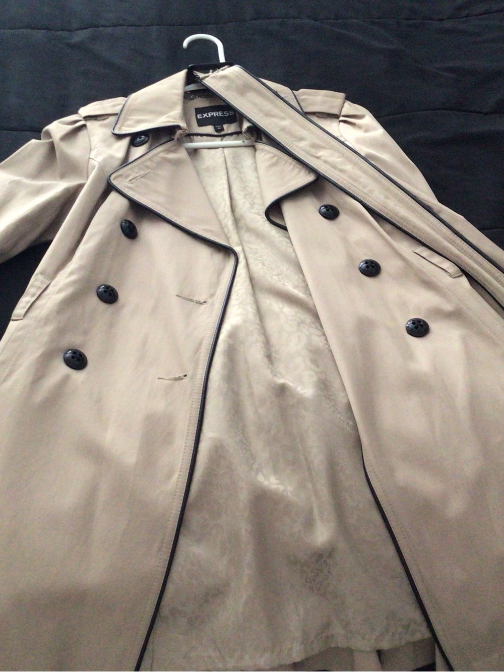 Express Tan Trench Coat with Black Trim